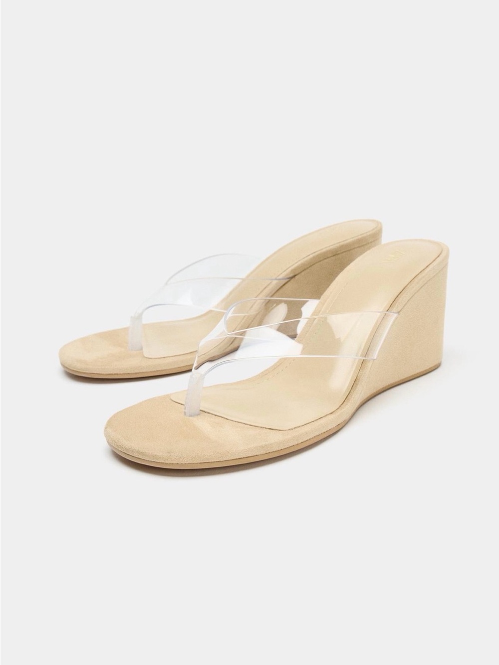 Zara Beige Wedge Sandals with Clear Strap